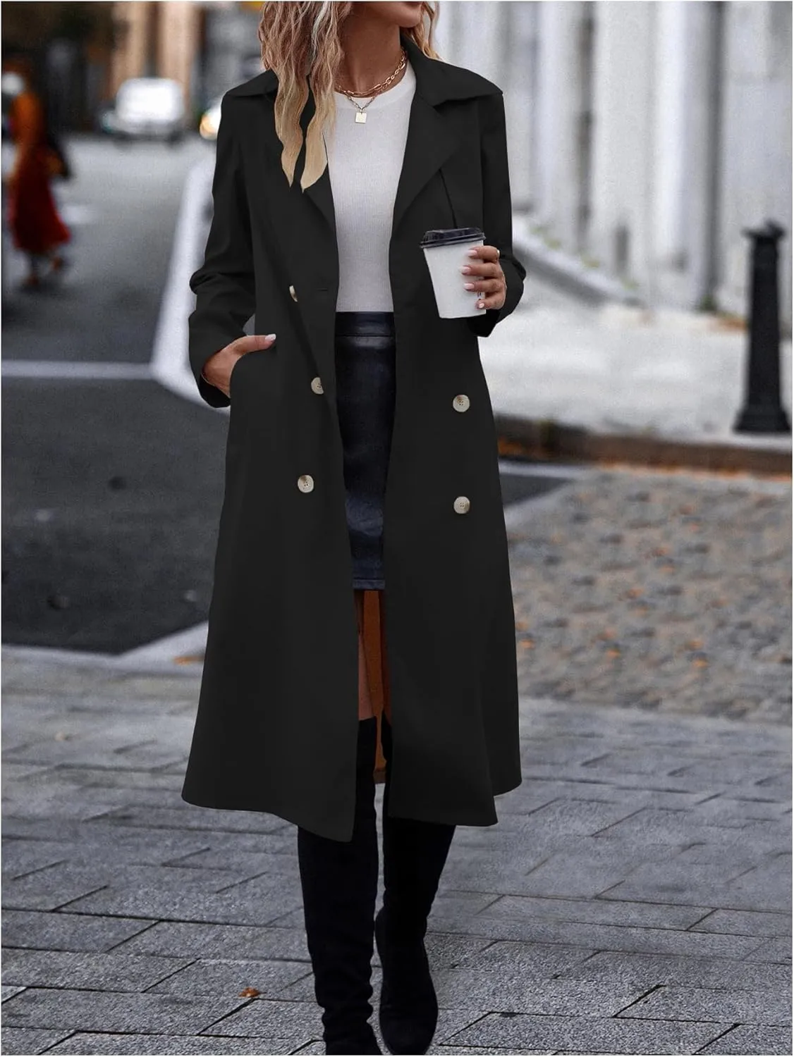 SOLY HUX Women's Trench Coat Lapel Double Breasted Belted Jacket Outerwear with Pockets