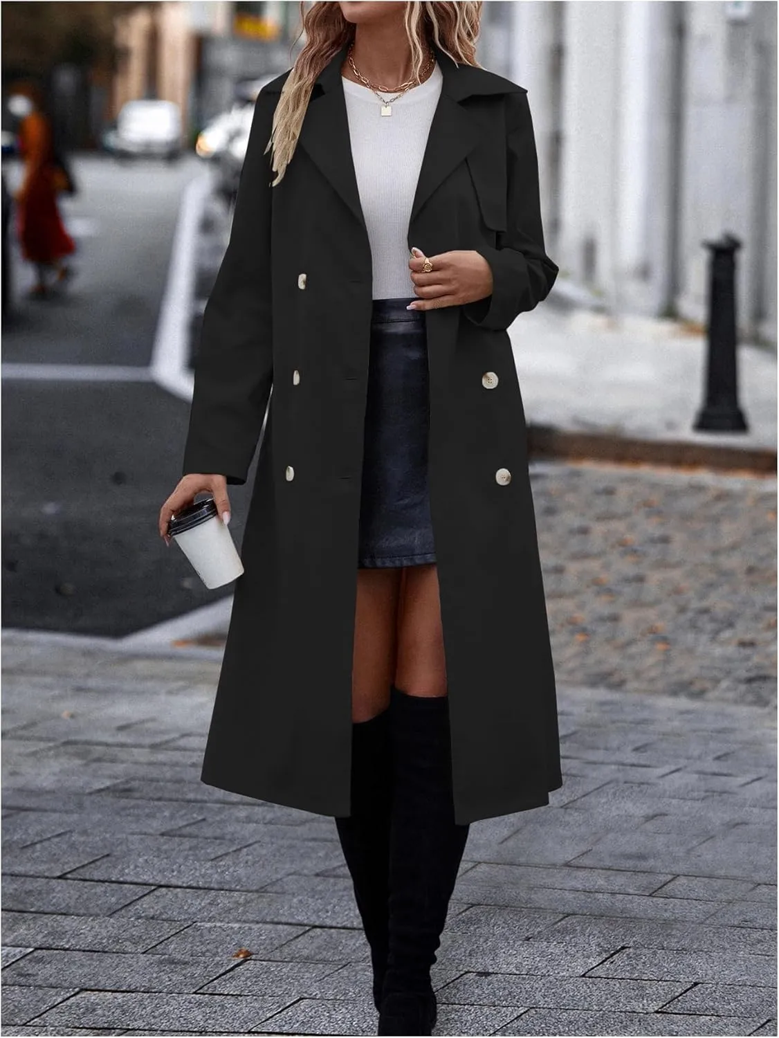 SOLY HUX Women's Trench Coat Lapel Double Breasted Belted Jacket Outerwear with Pockets