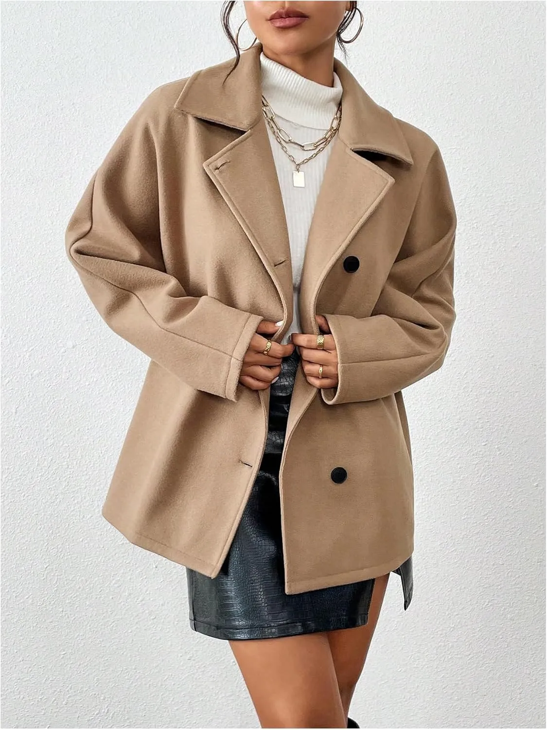 SOLY HUX Women's Trench Coat Long Sleeve Double Breasted Lapel Casual Jackets Winter Outerwear