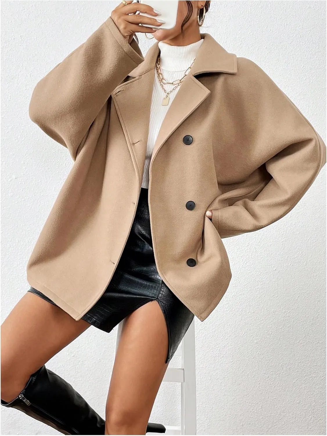 SOLY HUX Women's Trench Coat Long Sleeve Double Breasted Lapel Casual Jackets Winter Outerwear