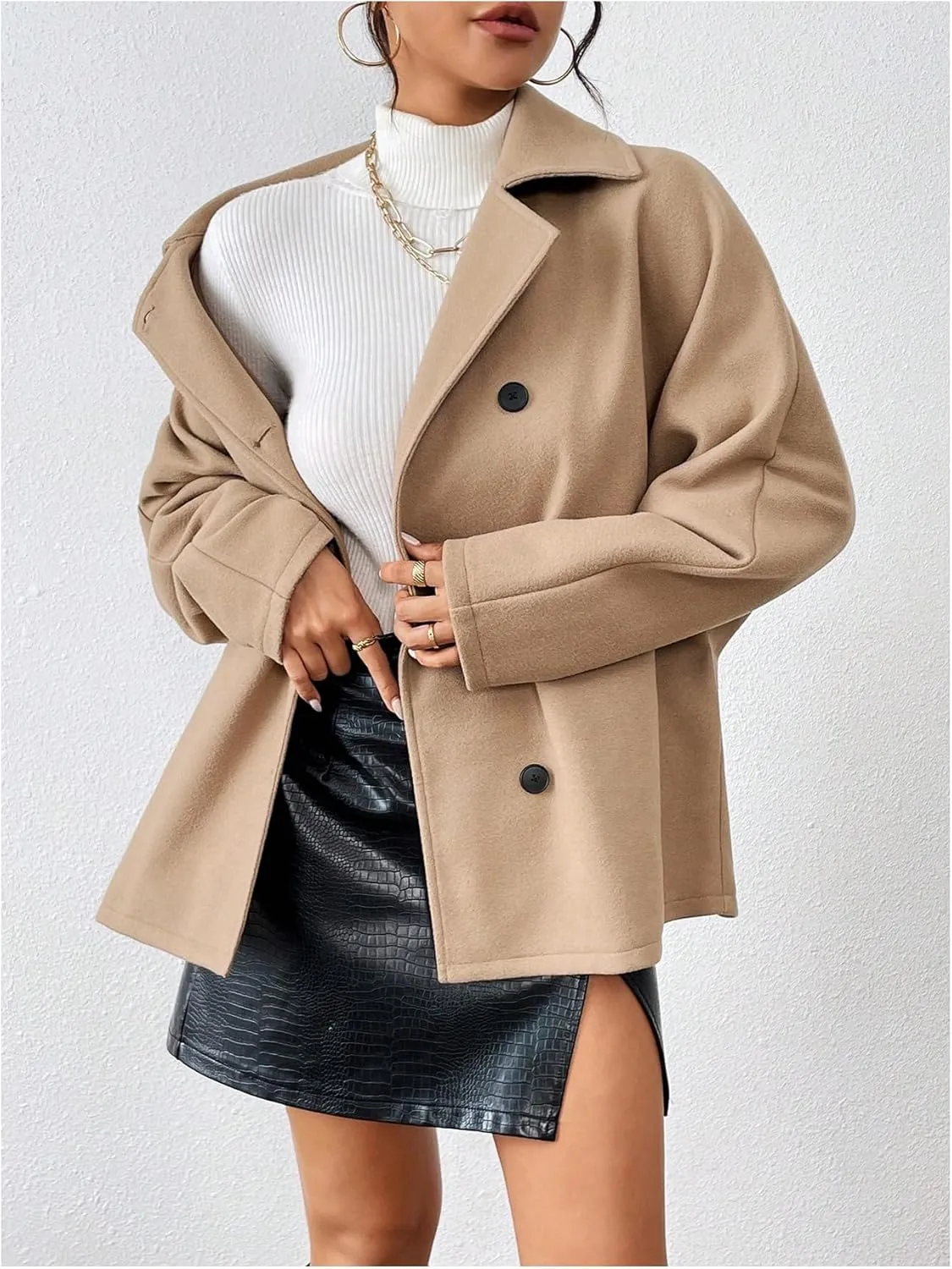 SOLY HUX Women's Trench Coat Long Sleeve Double Breasted Lapel Casual Jackets Winter Outerwear
