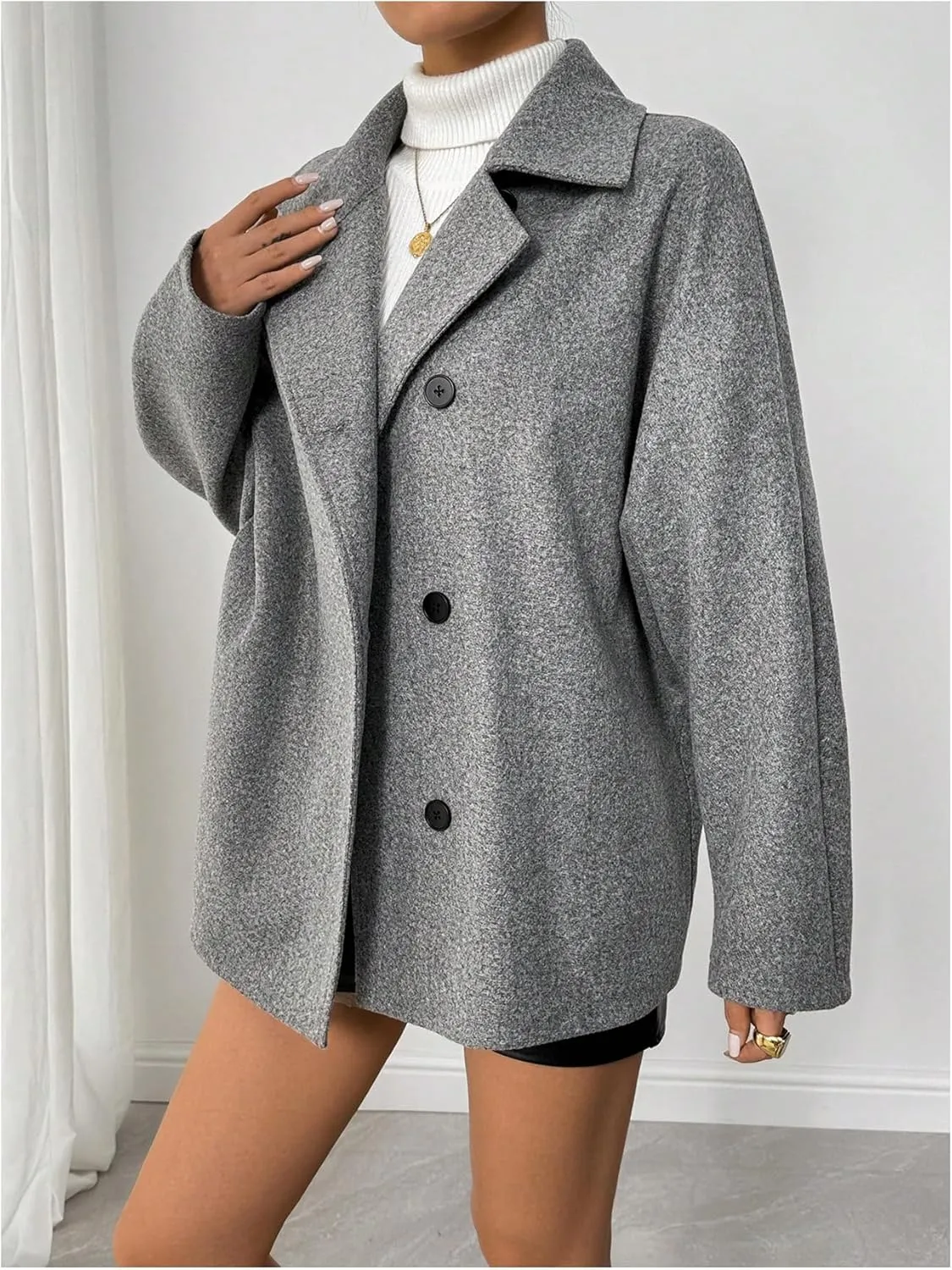 SOLY HUX Women's Trench Coat Long Sleeve Double Breasted Lapel Casual Jackets Winter Outerwear