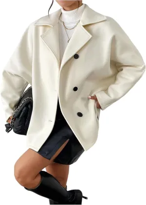 SOLY HUX Women's Trench Coat Long Sleeve Double Breasted Lapel Casual Jackets Winter Outerwear