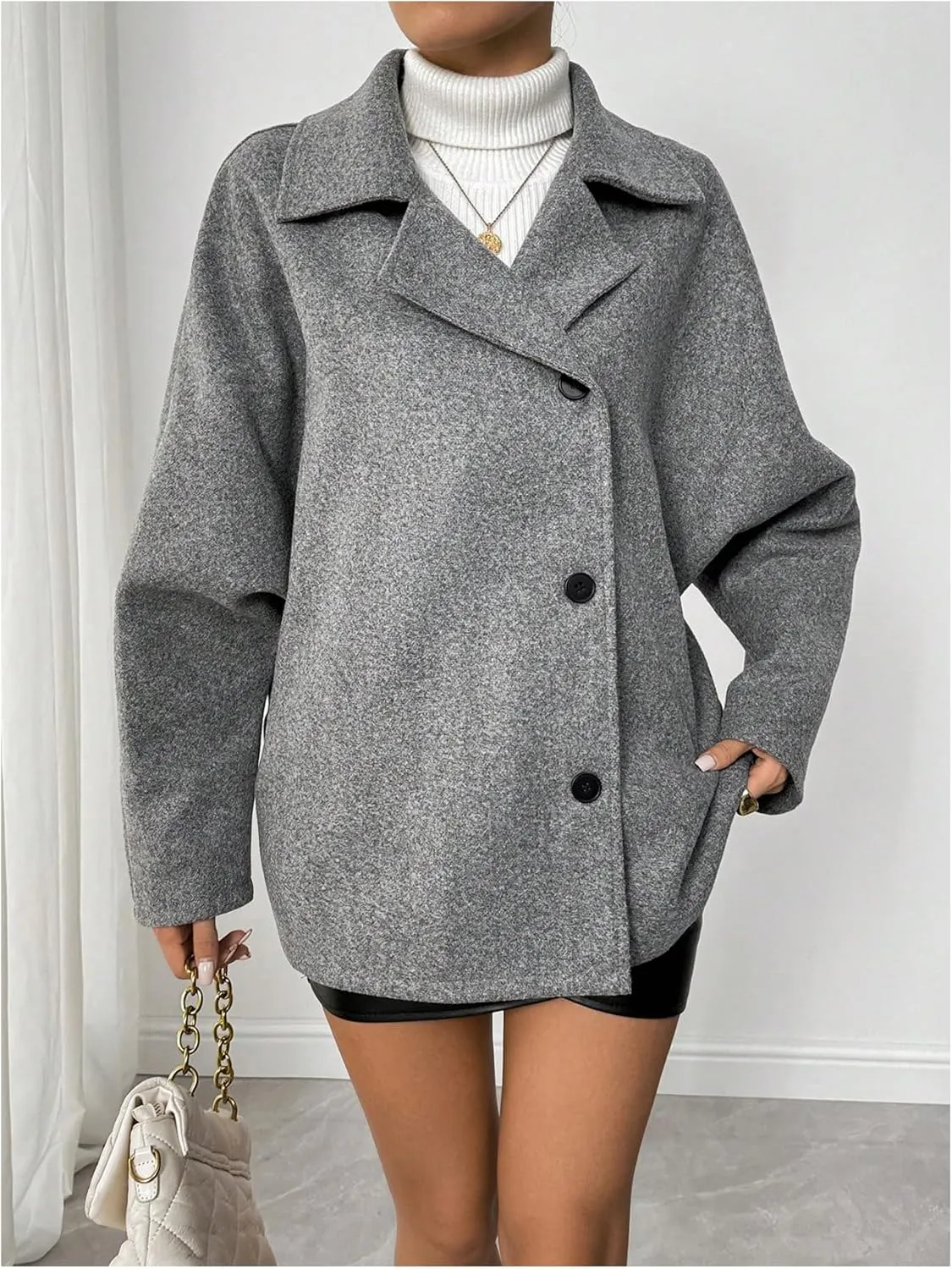 SOLY HUX Women's Trench Coat Long Sleeve Double Breasted Lapel Casual Jackets Winter Outerwear