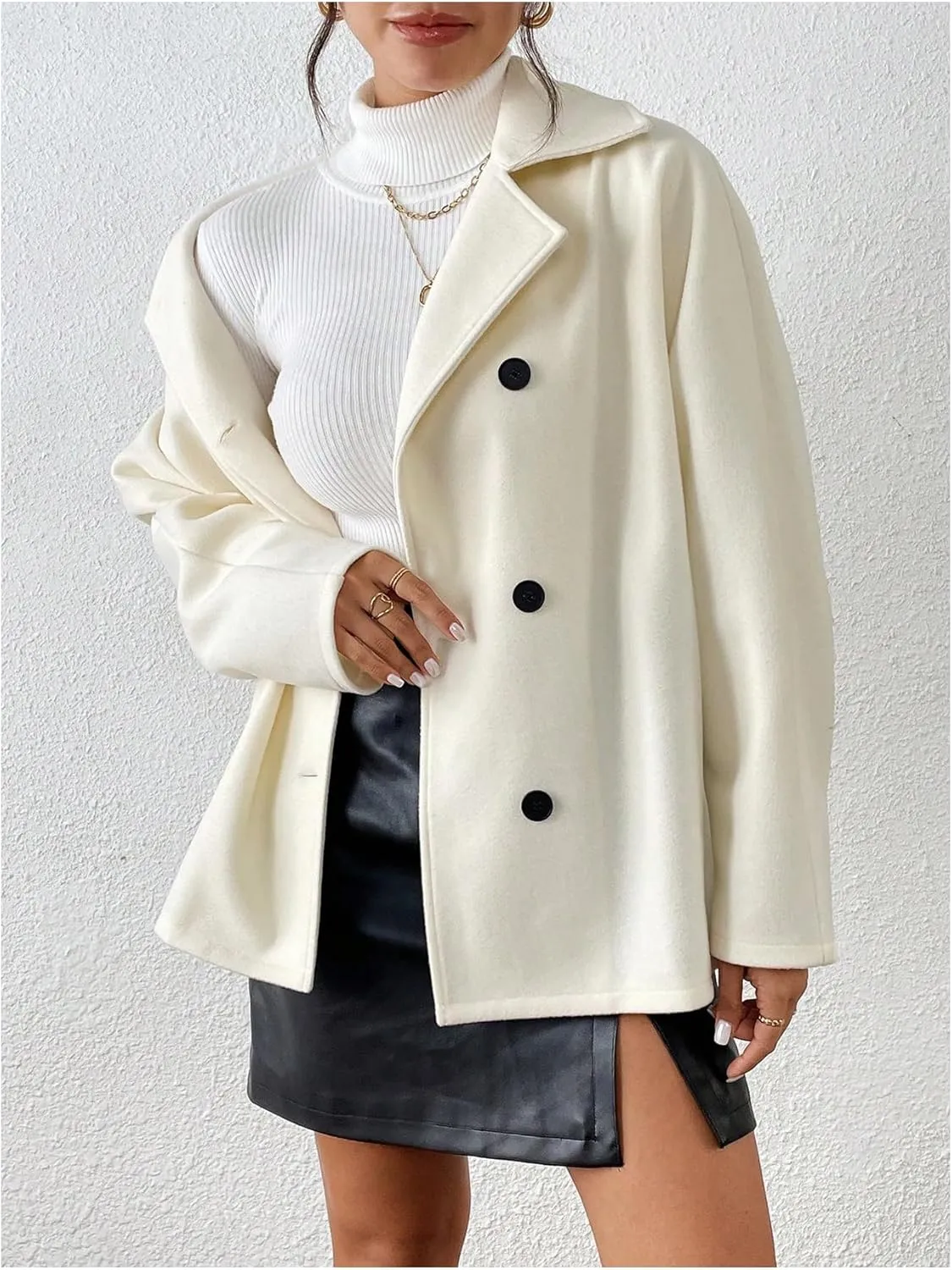 SOLY HUX Women's Trench Coat Long Sleeve Double Breasted Lapel Casual Jackets Winter Outerwear