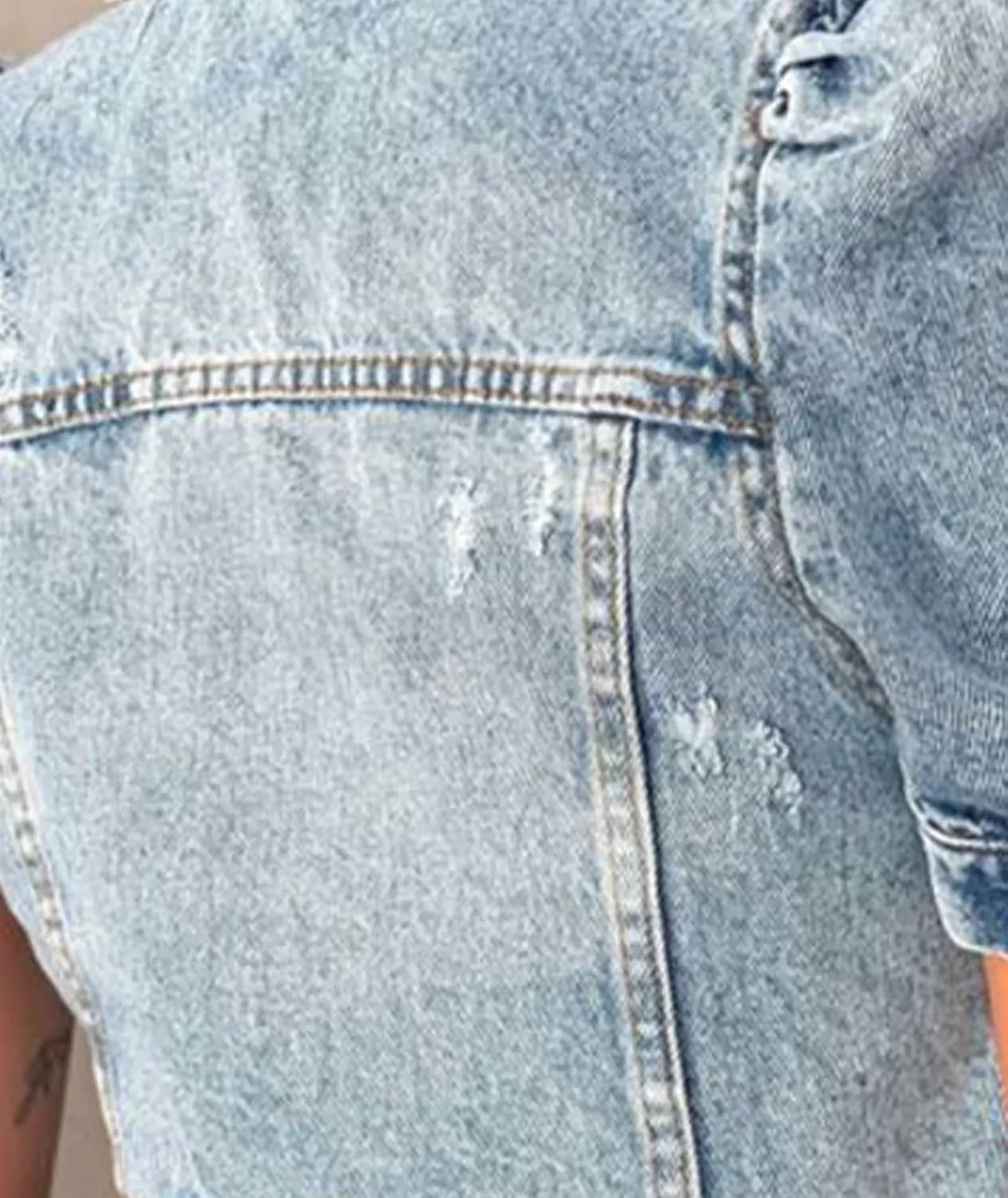 SOMTHRON Women's Cropped Jean Jacket Puff Short Sleeve Button Down Denim Coat Crop Top Outerwear