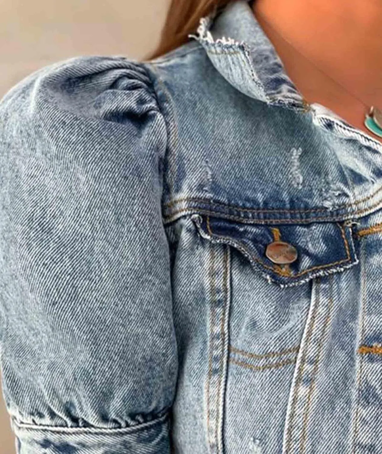 SOMTHRON Women's Cropped Jean Jacket Puff Short Sleeve Button Down Denim Coat Crop Top Outerwear