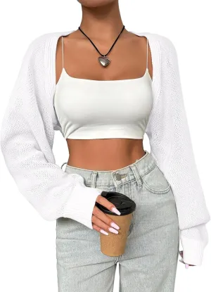 SPR&JOY Womens Bolero Shrug Sweaters, Knitted Open Front Long Sleeve Cropped Tops, Solid Cute Sexy Casual Fashion Cardigans