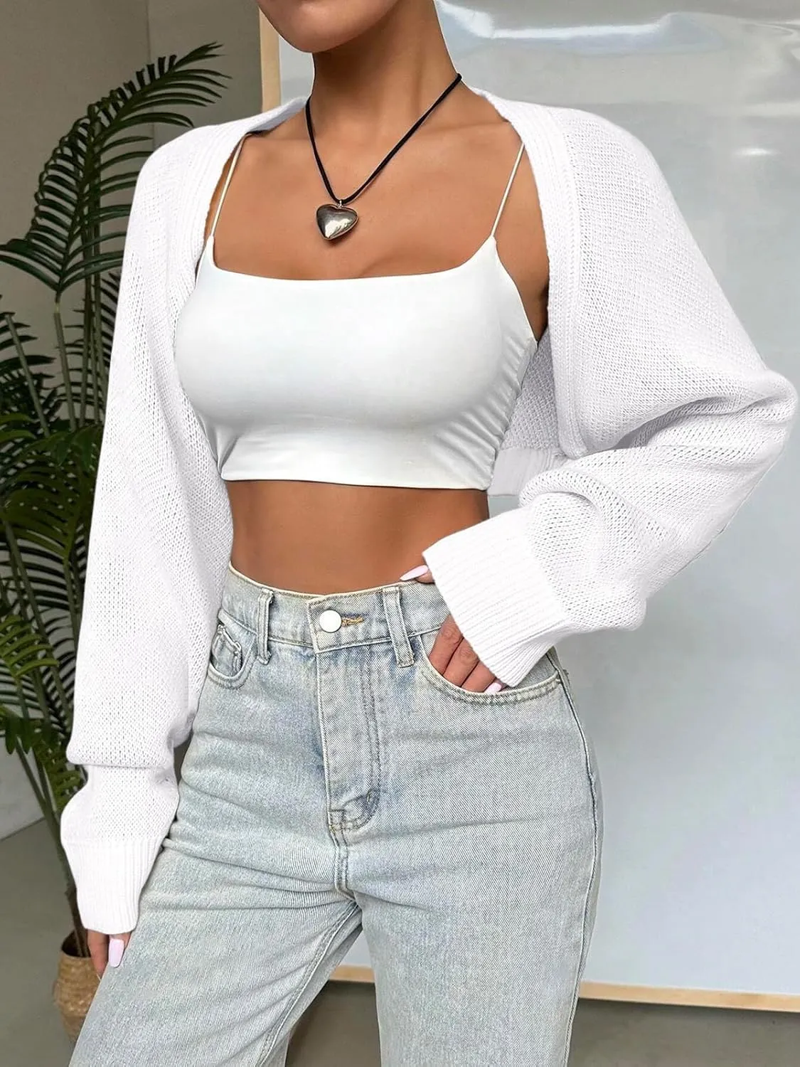 SPR&JOY Womens Bolero Shrug Sweaters, Knitted Open Front Long Sleeve Cropped Tops, Solid Cute Sexy Casual Fashion Cardigans
