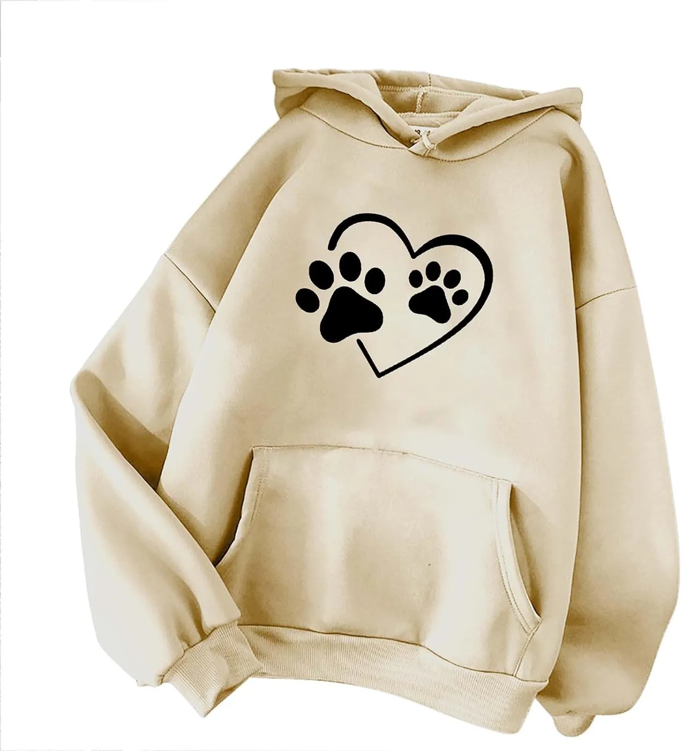 Stessotudo Heart Print Hoodies for Women Drawstring Long Sleeve Cute Sweatshirt Paw Print Plus Size Oversized Graphic Tops