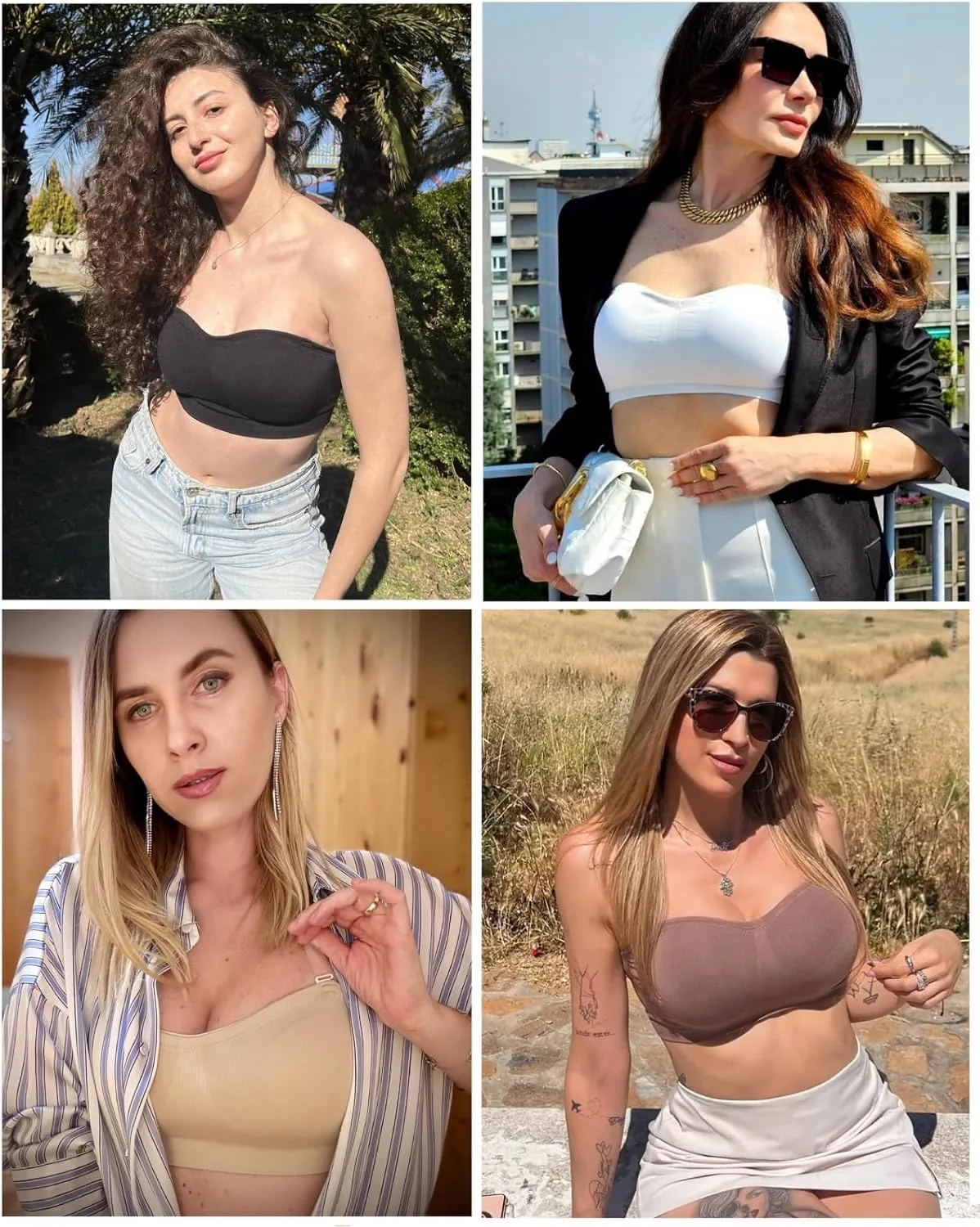 Strapless Bra for Women Bandeau Bras Seamless Wireless Padded Bandeau Top Non-Slip Tube Top
