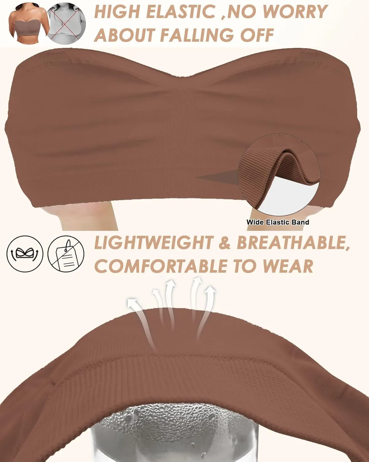 Strapless Bra for Women Bandeau Bras Seamless Wireless Padded Bandeau Top Non-Slip Tube Top