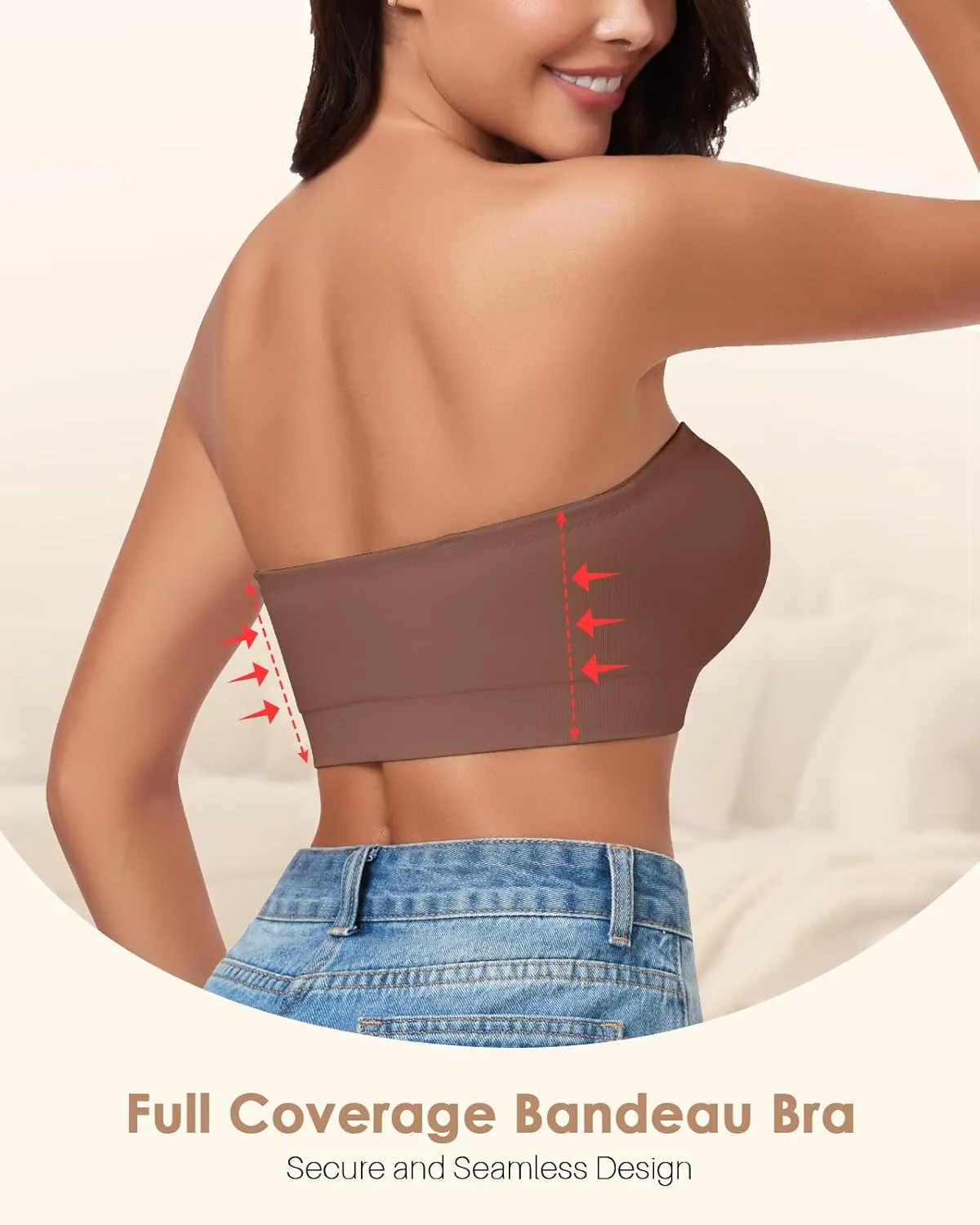Strapless Bra for Women Bandeau Bras Seamless Wireless Padded Bandeau Top Non-Slip Tube Top