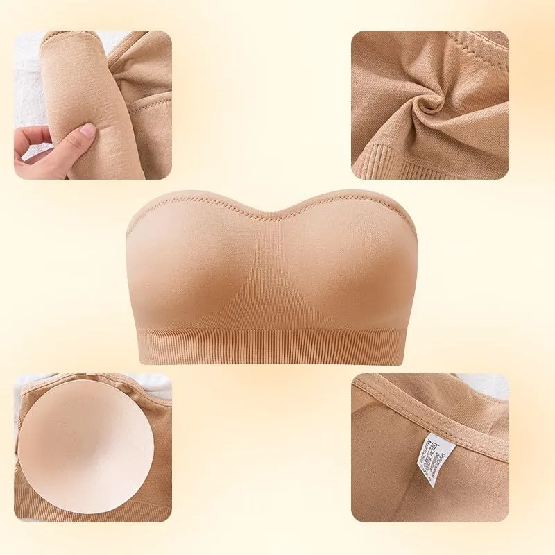 Strapless Bra for Women Non-Slip Silicone Padded Bandeau Wireless Tube Top Bras Seamless Support Lift Bralette