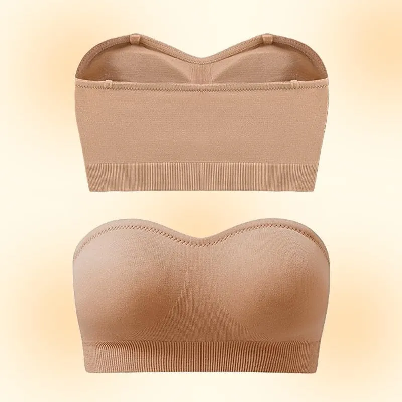 Strapless Bra for Women Non-Slip Silicone Padded Bandeau Wireless Tube Top Bras Seamless Support Lift Bralette