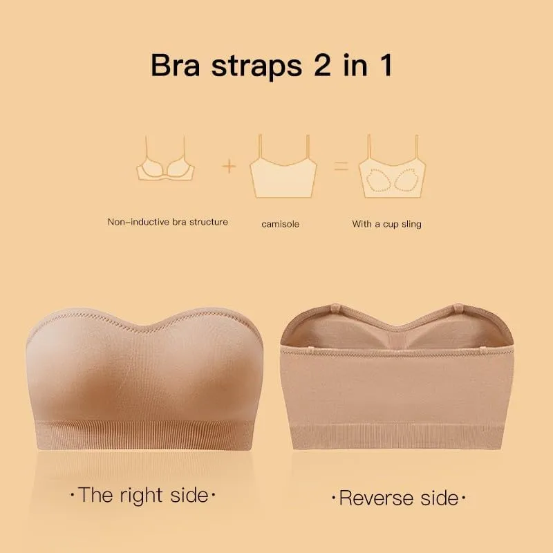 Strapless Bra for Women Non-Slip Silicone Padded Bandeau Wireless Tube Top Bras Seamless Support Lift Bralette