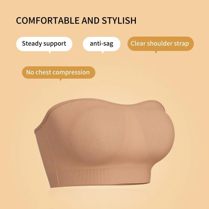 Strapless Bra for Women Non-Slip Silicone Padded Bandeau Wireless Tube Top Bras Seamless Support Lift Bralette