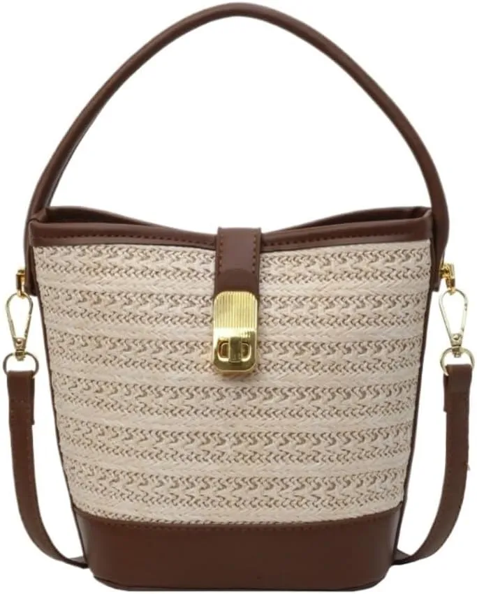 Straw Bag Beach Leisure Straw Handbag Shoulder Bag Retro Bucket Bag Versatile Crossbody Bag Straw Beach Bag