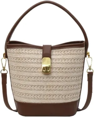 Straw Bag Beach Leisure Straw Handbag Shoulder Bag Retro Bucket Bag Versatile Crossbody Bag Straw Beach Bag