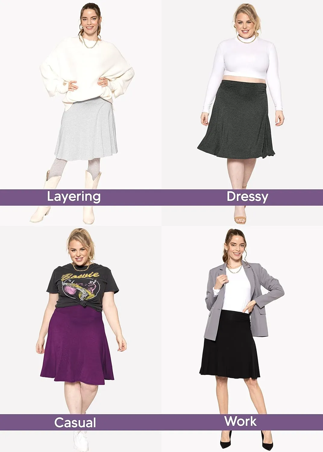 STRETCH IS COMFORT Women's and Plus Size Scoop Hem Flare Mid Length Skirt with Pockets | S-5X
