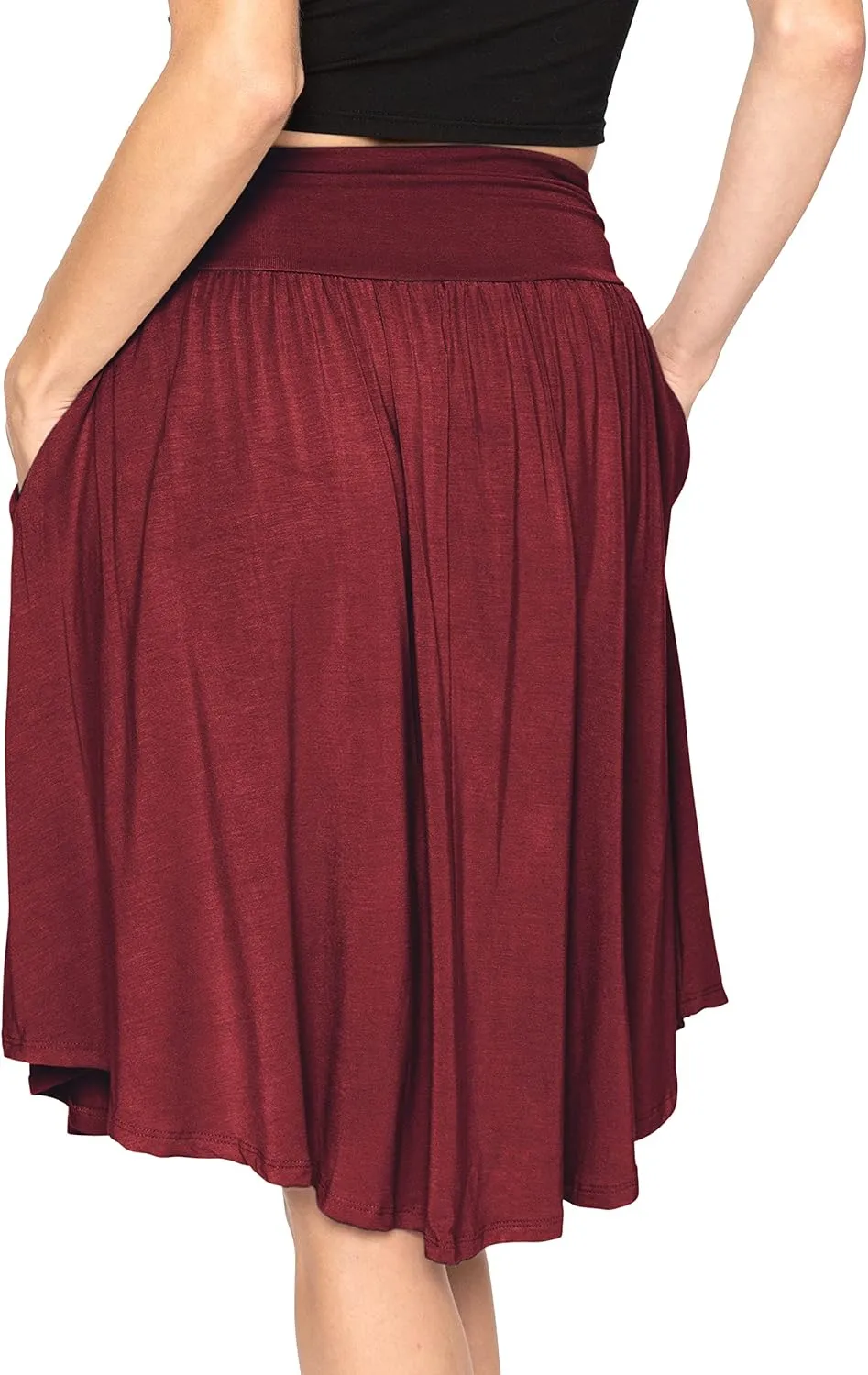 STRETCH IS COMFORT Women's and Plus Size Scoop Hem Flare Mid Length Skirt with Pockets | S-5X
