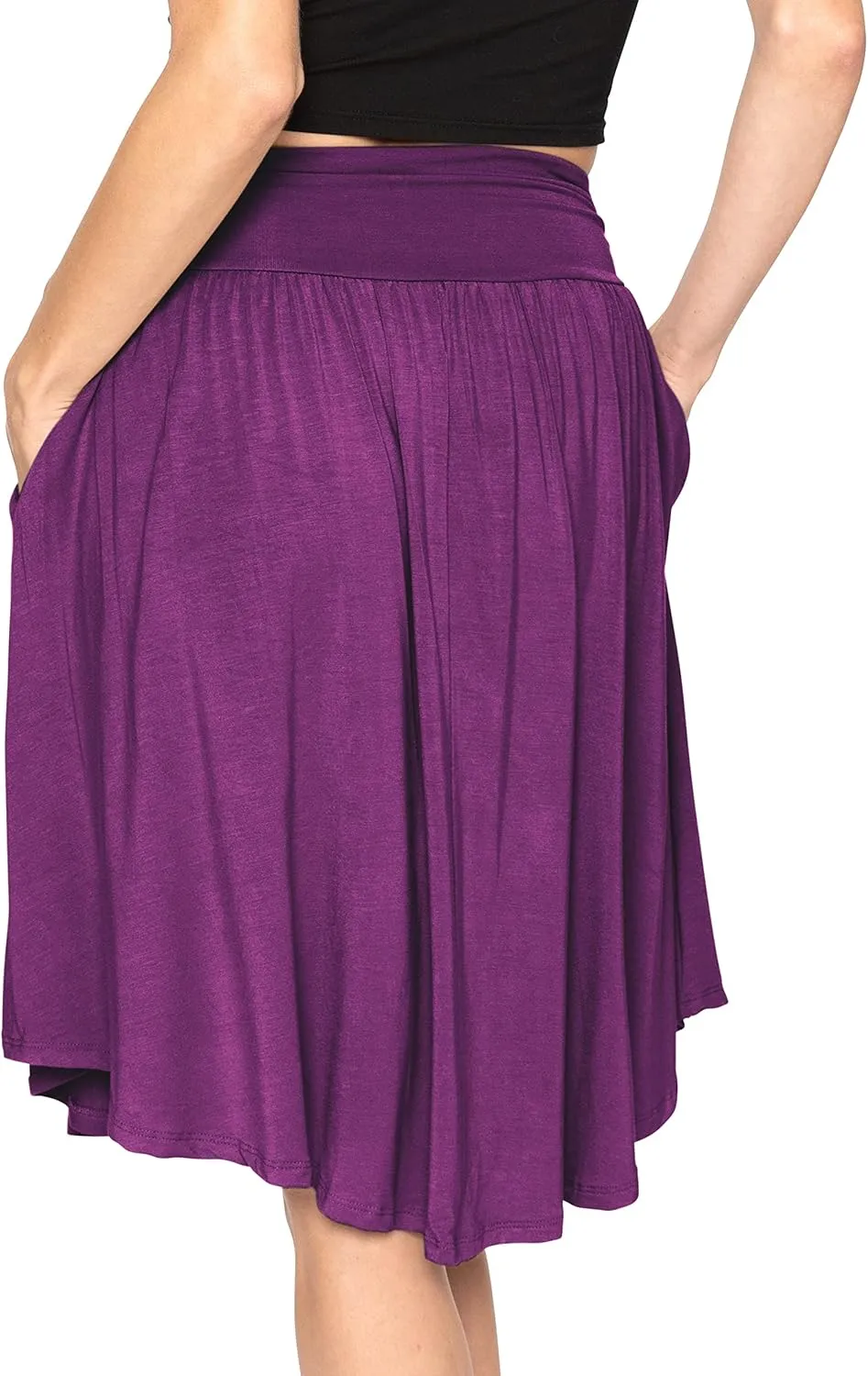 STRETCH IS COMFORT Women's and Plus Size Scoop Hem Flare Mid Length Skirt with Pockets | S-5X