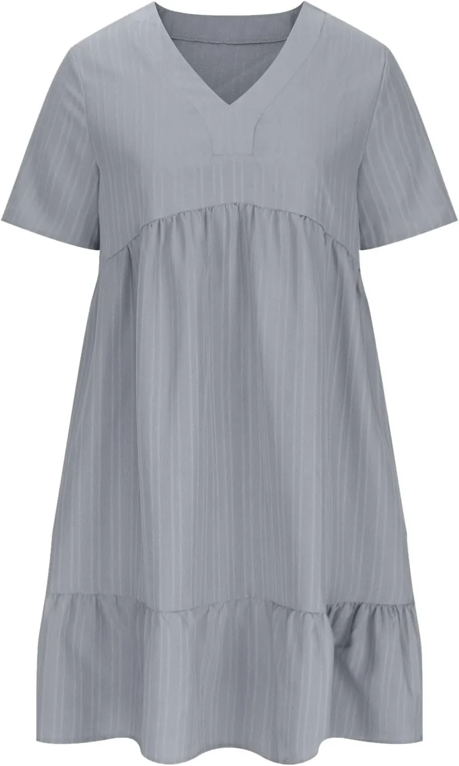 Summer Dresses for Women Trendy Short Sleeve Pleated Midi Dress Casual Flowy V Neck Elegant Beach Sundresses