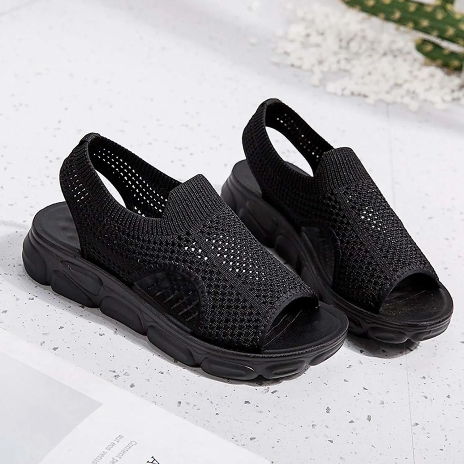 Summer Sandals for Women Hollow Out Breathable Casual Shoes Cushioned Footbed Arch-Support Outdoor Sandal