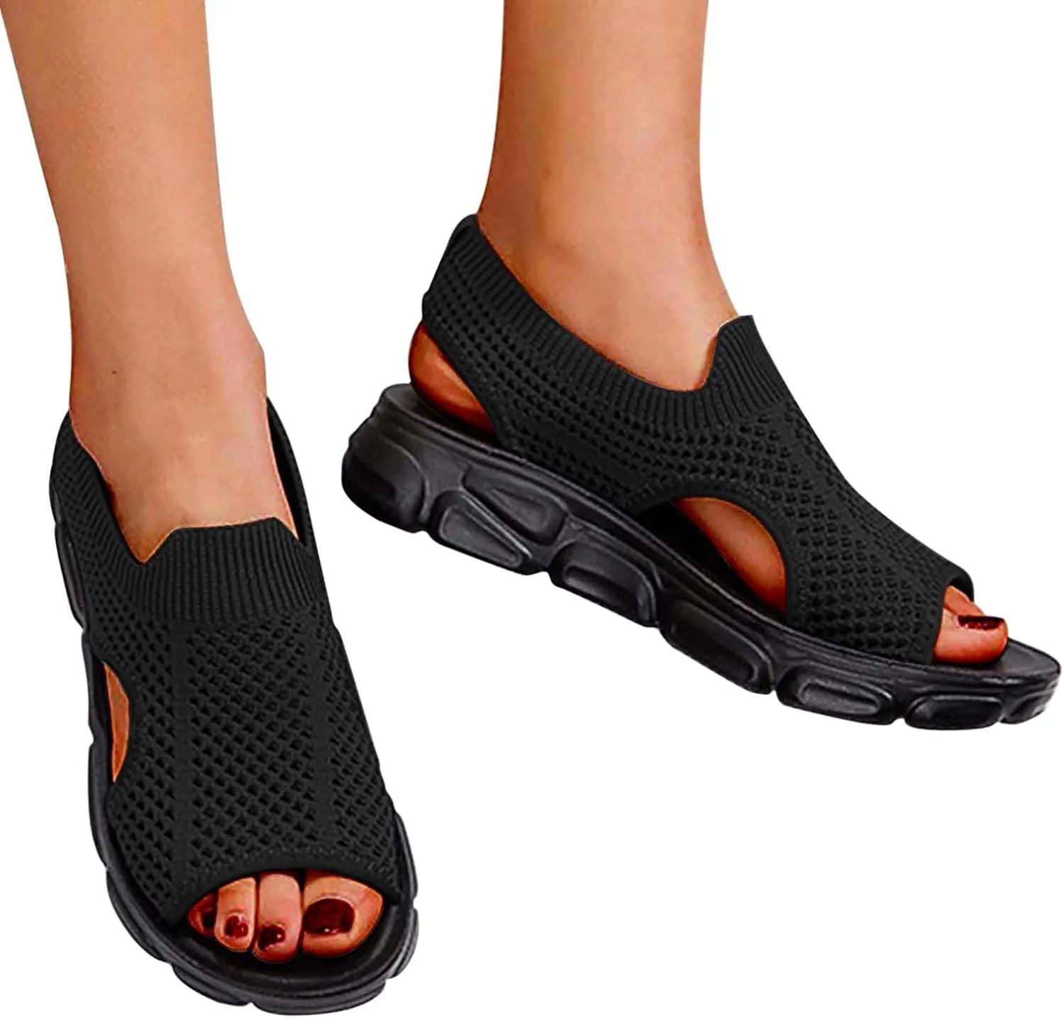 Summer Sandals for Women Hollow Out Breathable Casual Shoes Cushioned Footbed Arch-Support Outdoor Sandal