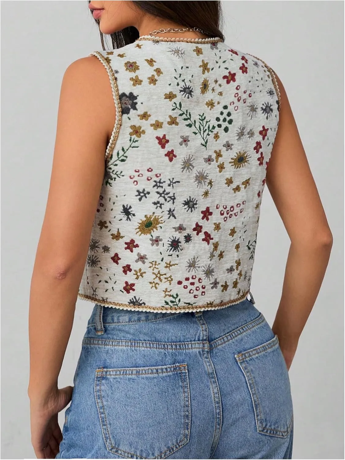 SweatyRocks Women's Floral Print Vest Tie Front V Neck Sleeveless Crop Vest Outerwear