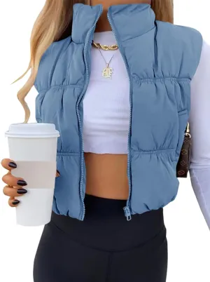 SySea Women's Crop Puffer Vest Winter Zip Up Lightweight Sleeveless Warm Outerwear Padded Coat