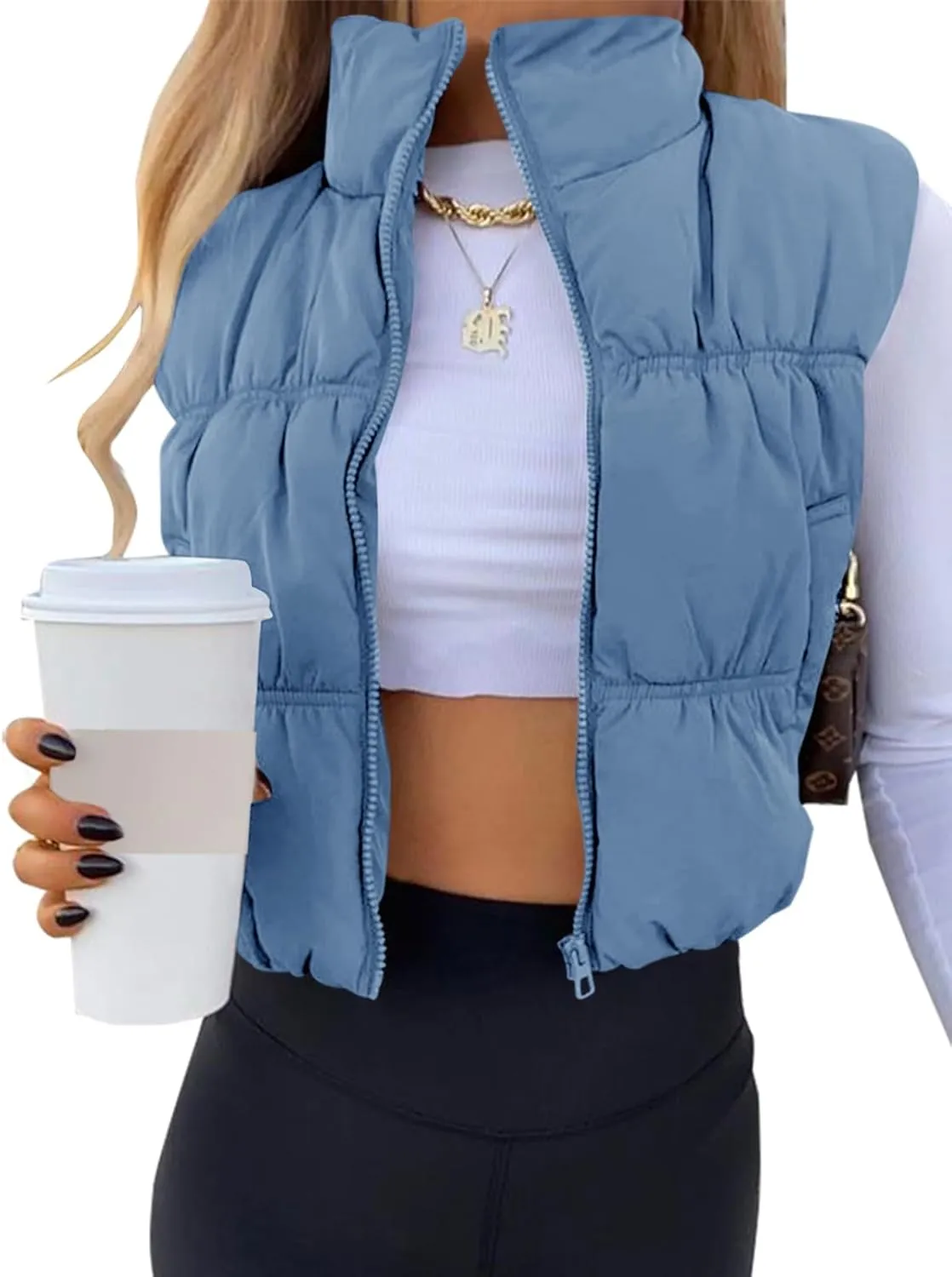 SySea Women's Crop Puffer Vest Winter Zip Up Lightweight Sleeveless Warm Outerwear Padded Coat