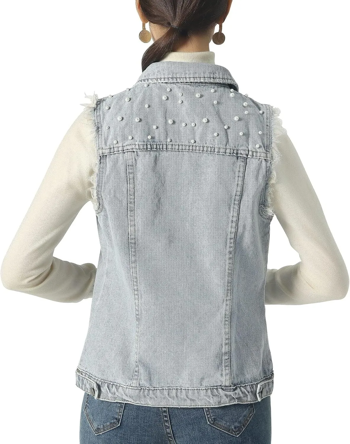 sysinside Women's Candy Color Slim Fit Distressed Denim Vest Frayed Raws Sleeveless Jacket