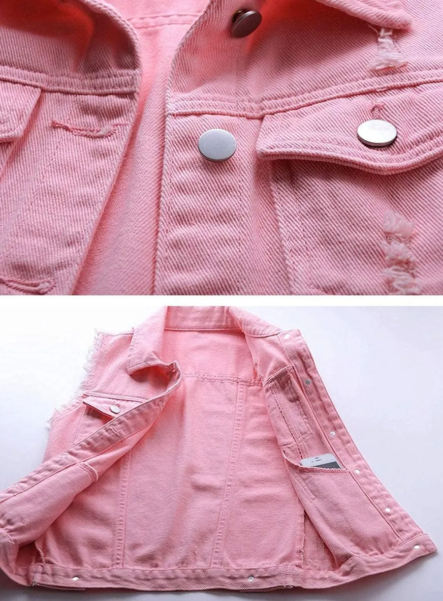 sysinside Women's Candy Color Slim Fit Distressed Denim Vest Frayed Raws Sleeveless Jacket