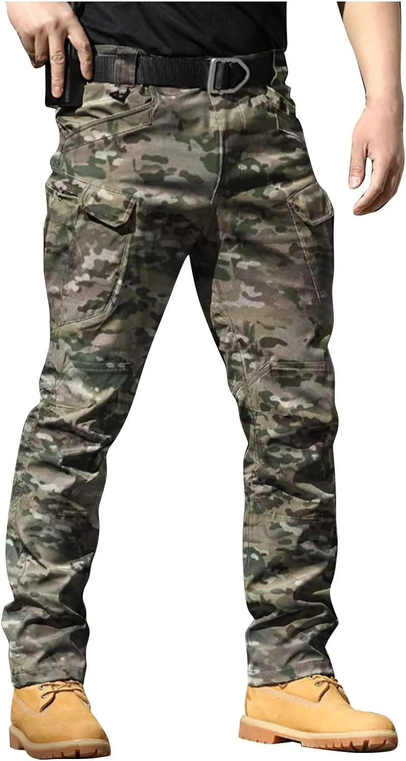 Tactical Pants for Men Stretch Ripstop Waterproof Zipper Cargo Hiking Pants Comfortable Work Pant Fishing with Pockets