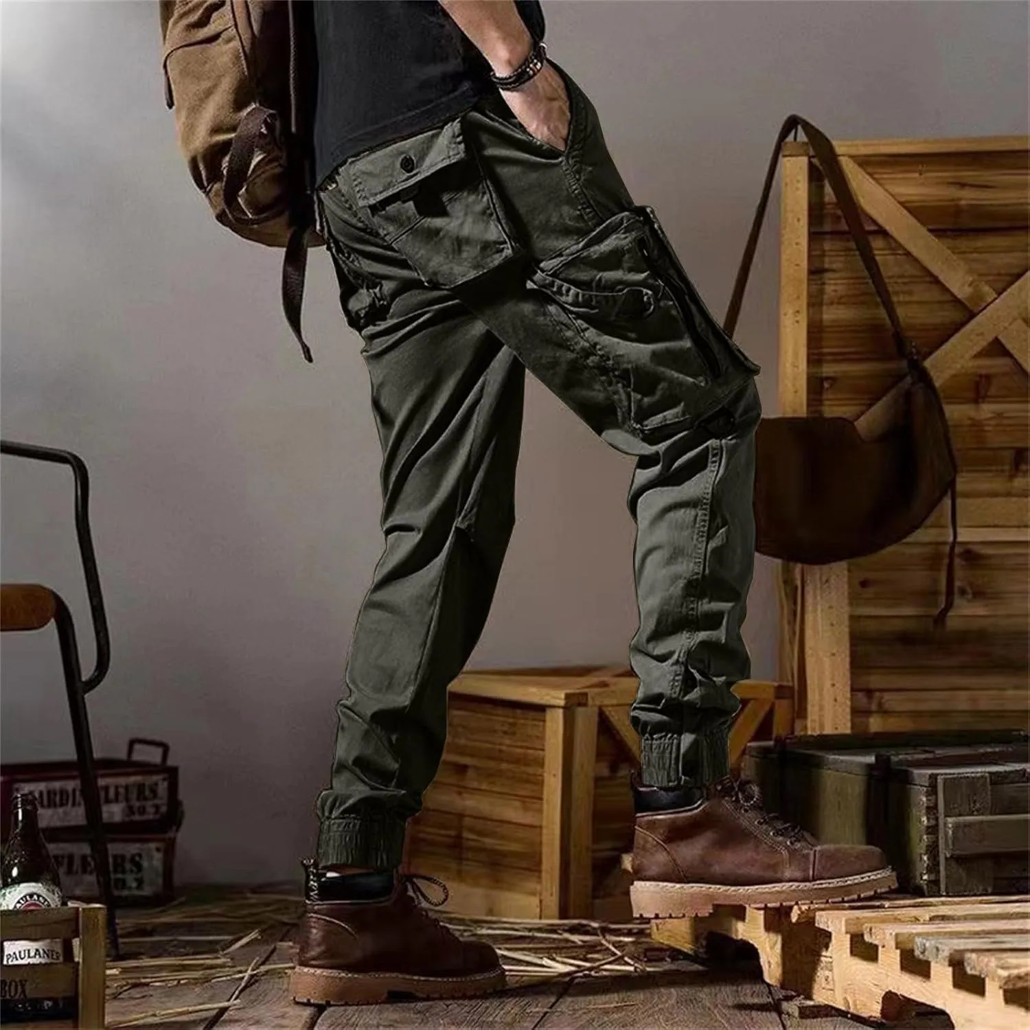 Tactical Pants for Men Stretch Ripstop Waterproof Zipper Cargo Hiking Pants Comfy Work Pant Travel with Pockets