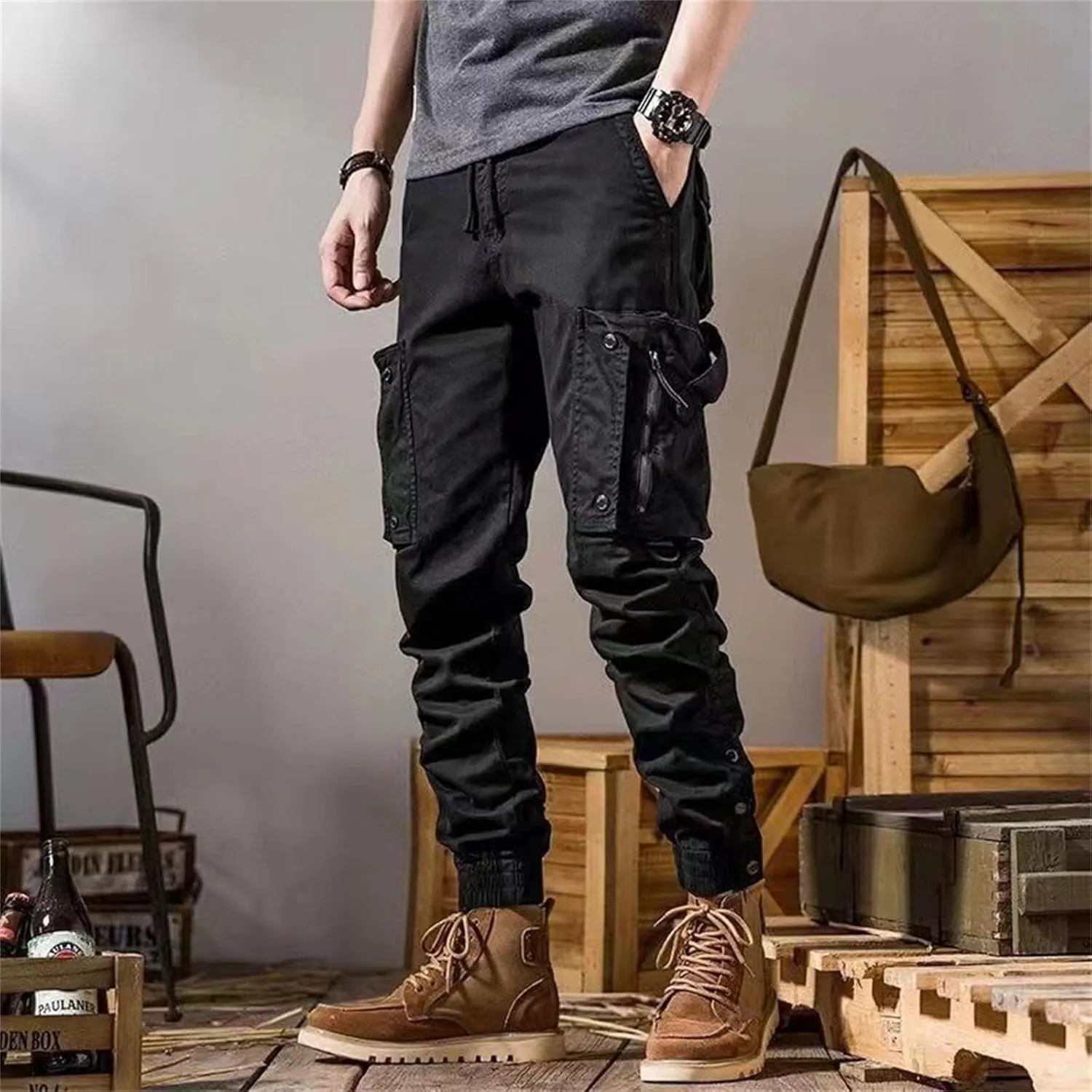 Tactical Pants for Men Stretch Ripstop Waterproof Zipper Cargo Hiking Pants Comfy Work Pant Travel with Pockets
