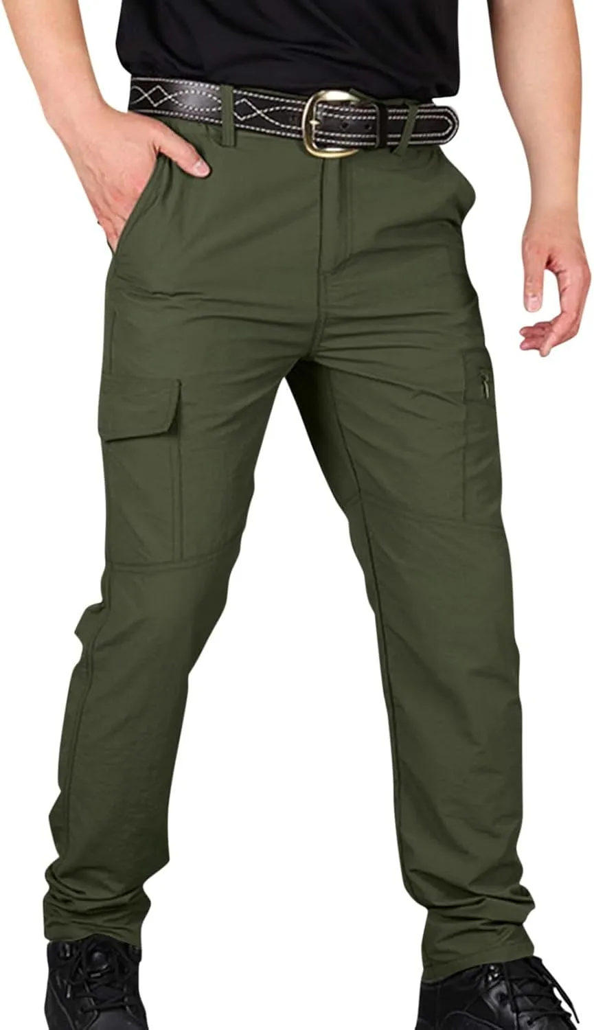 Tactical Pants for Men Stretch Ripstop Waterproof Zipper Cargo Hiking Pants Relaxed Fit Work Pant Fishing with Pockets