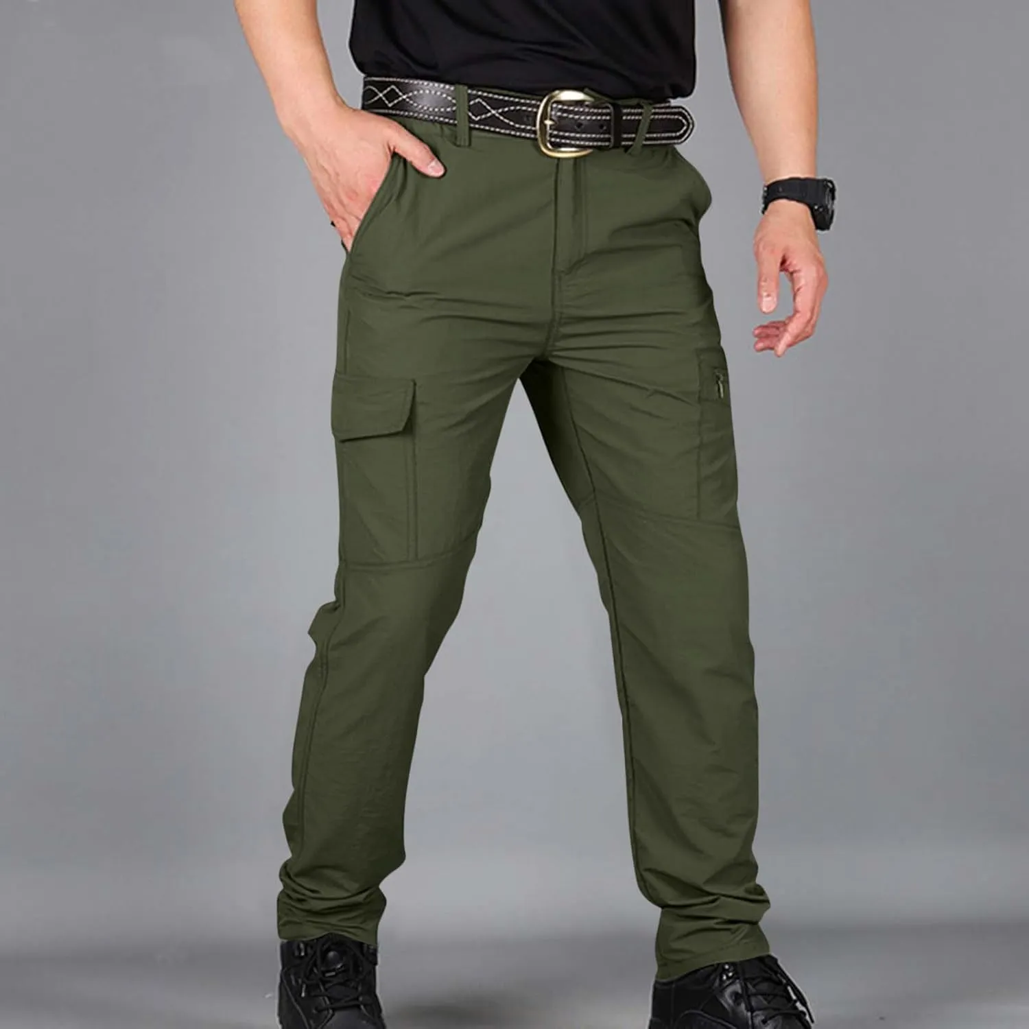 Tactical Pants for Men Stretch Ripstop Waterproof Zipper Cargo Hiking Pants Relaxed Fit Work Pant Fishing with Pockets