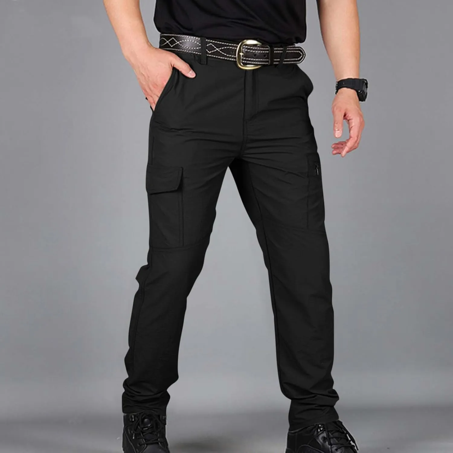 Tactical Pants for Men Stretch Ripstop Waterproof Zipper Cargo Hiking Pants Relaxed Fit Work Pant Fishing with Pockets
