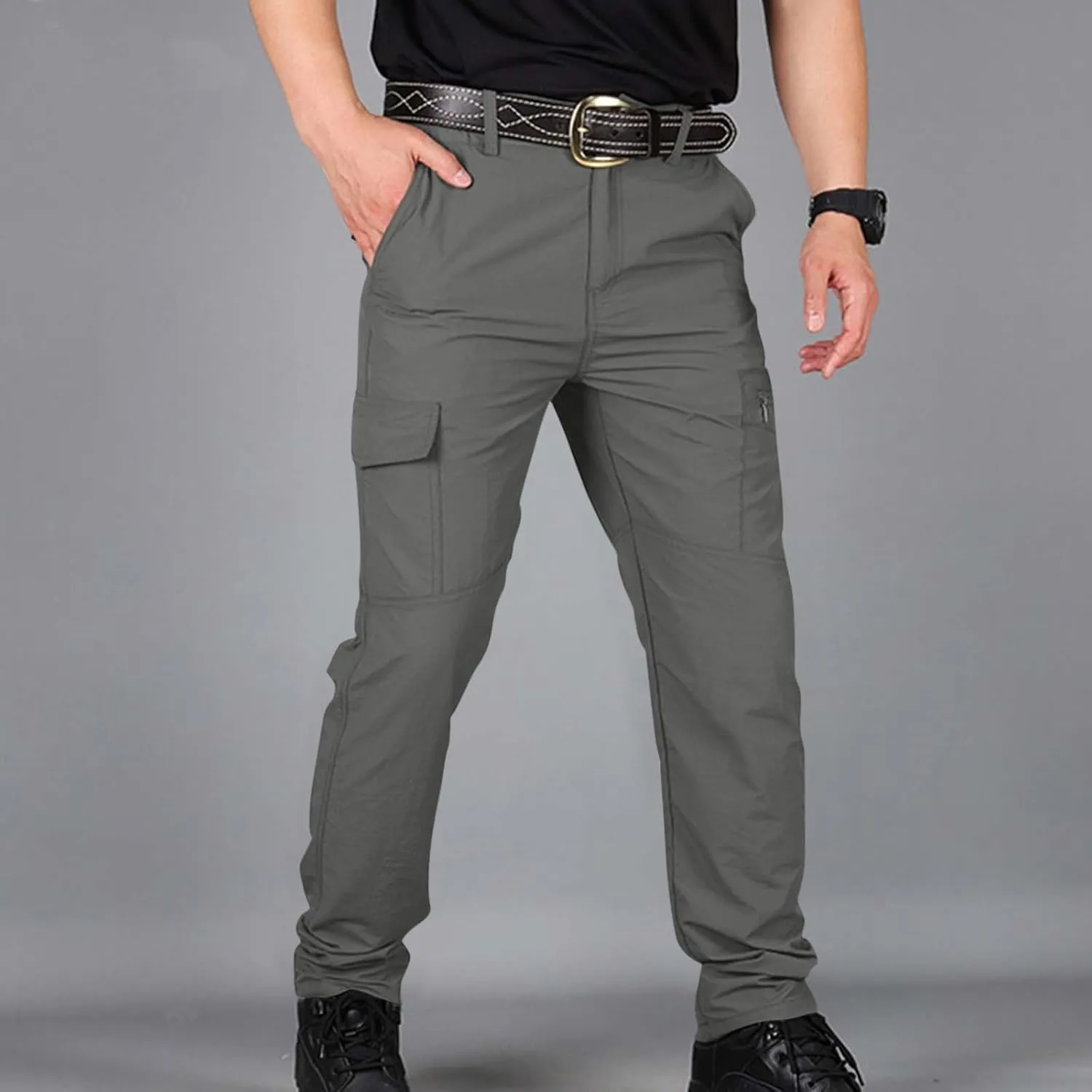 Tactical Pants for Men Stretch Ripstop Waterproof Zipper Cargo Hiking Pants Relaxed Fit Work Pant Fishing with Pockets