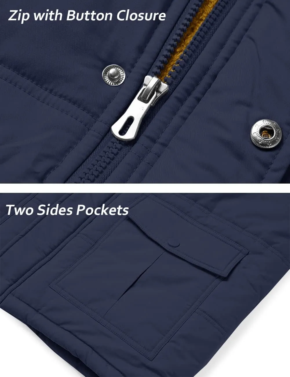 TACVASEN Men's Winter Vests Sleeveless Jackets Casual Outerwear Warm Fleece Lined Stand Collar Padded Coat