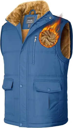 TACVASEN Men's Winter Vests Sleeveless Jackets Casual Outerwear Warm Fleece Lined Stand Collar Padded Coat