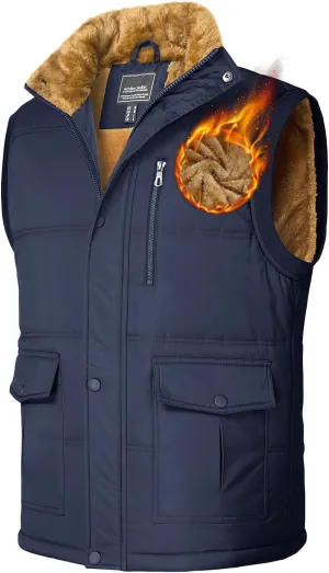 TACVASEN Men's Winter Vests Sleeveless Jackets Casual Outerwear Warm Fleece Lined Stand Collar Padded Coat