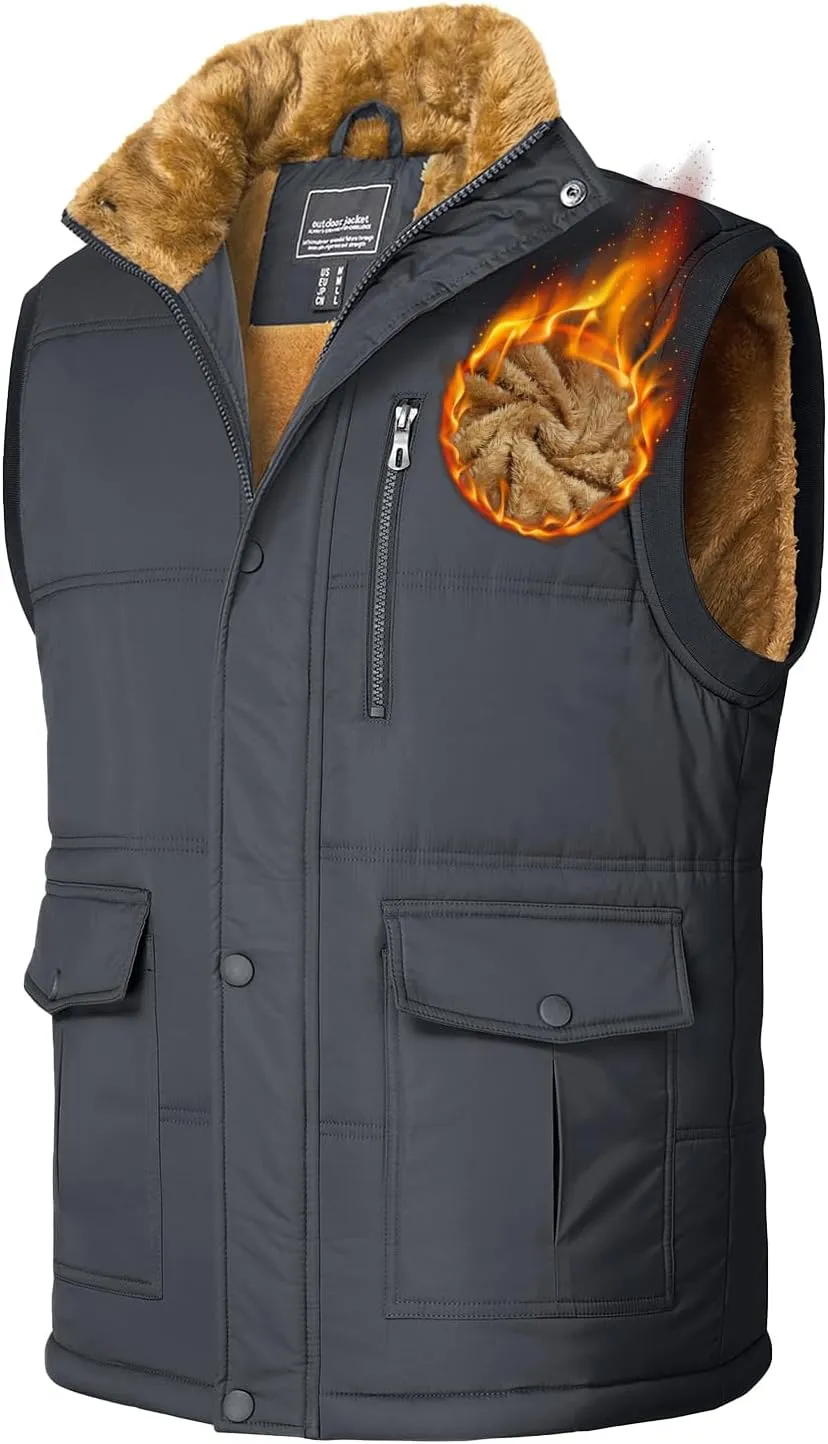TACVASEN Men's Winter Vests Sleeveless Jackets Casual Outerwear Warm Fleece Lined Stand Collar Padded Coat