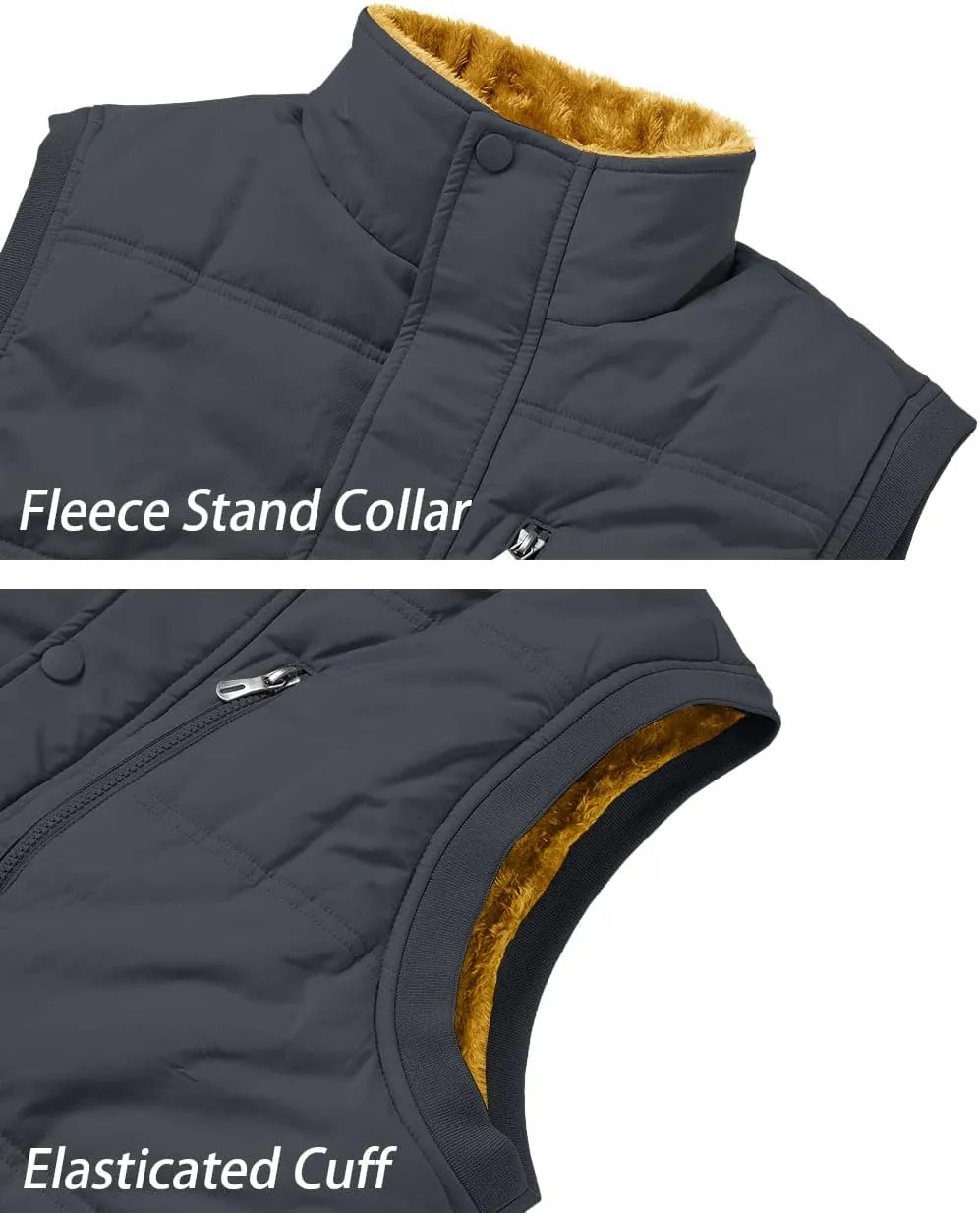 TACVASEN Men's Winter Vests Sleeveless Jackets Casual Outerwear Warm Fleece Lined Stand Collar Padded Coat
