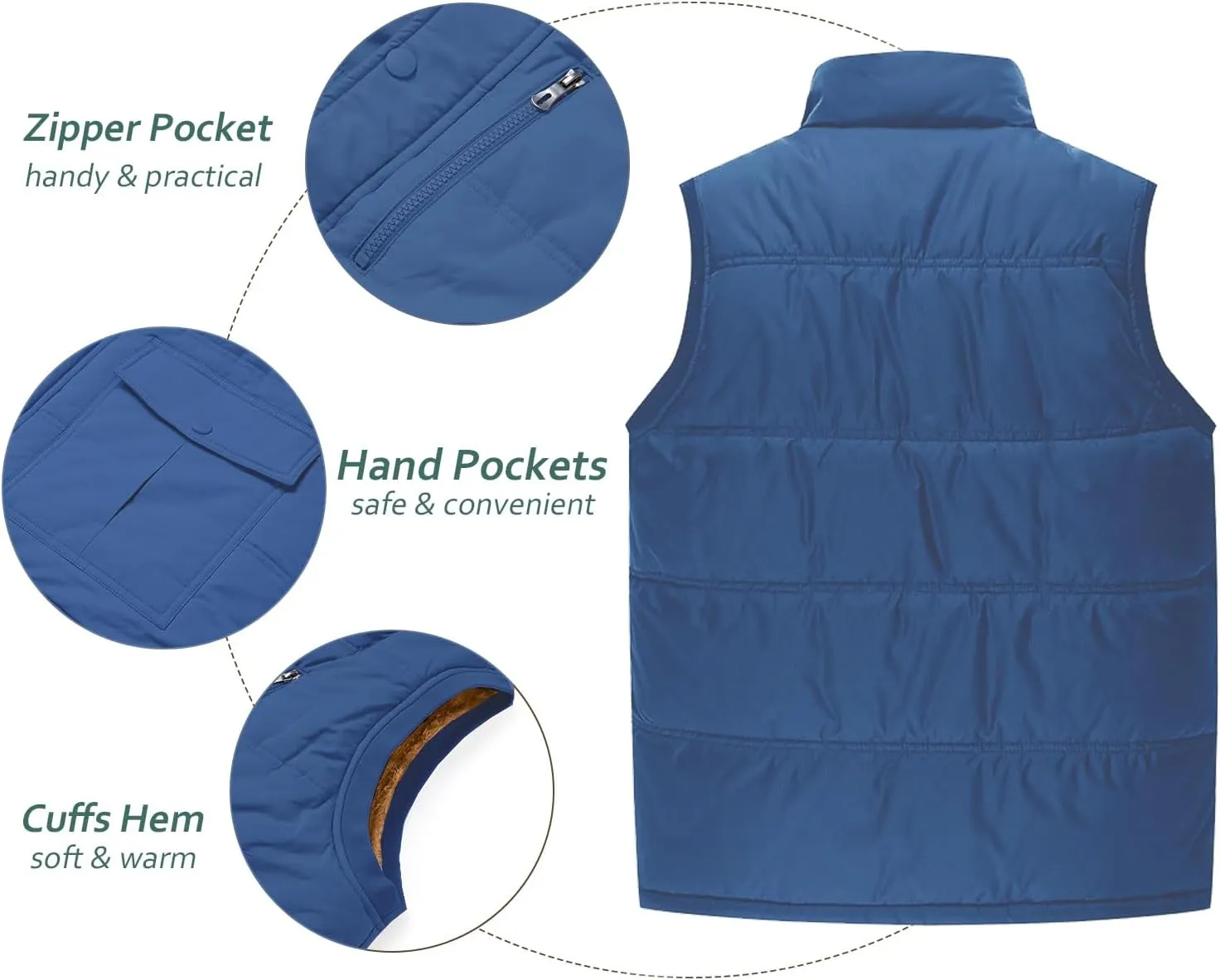 TACVASEN Men's Winter Vests Sleeveless Jackets Casual Outerwear Warm Fleece Lined Stand Collar Padded Coat