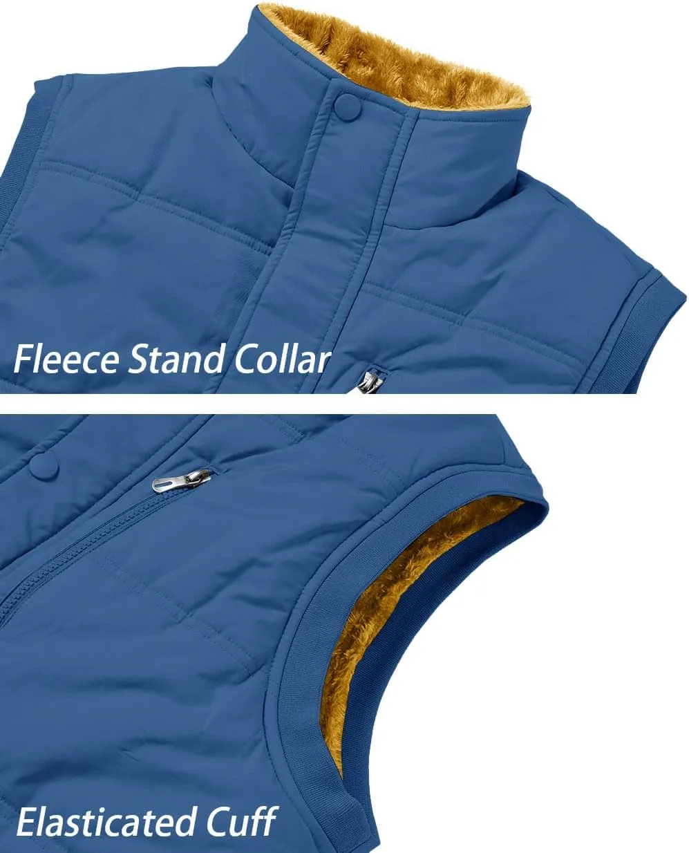 TACVASEN Men's Winter Vests Sleeveless Jackets Casual Outerwear Warm Fleece Lined Stand Collar Padded Coat