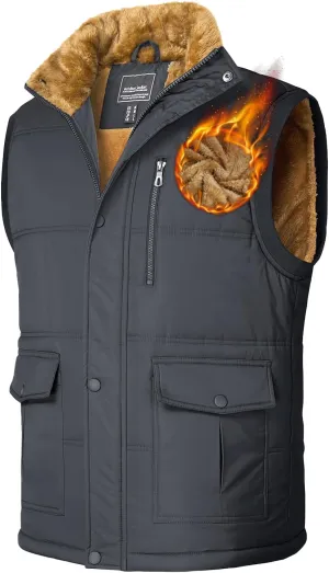 TACVASEN Men's Winter Vests Sleeveless Jackets Casual Outerwear Warm Fleece Lined Stand Collar Padded Coat