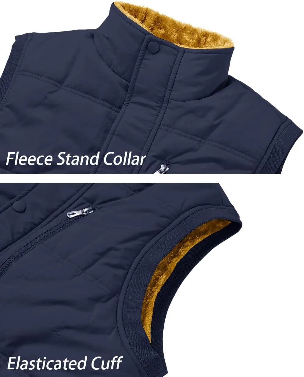 TACVASEN Men's Winter Vests Sleeveless Jackets Casual Outerwear Warm Fleece Lined Stand Collar Padded Coat